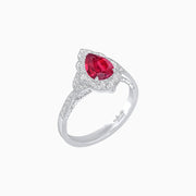 Vintage Inspired Pear Cut Floral Halo Ring with Milgrain - Shahin Jewelry
