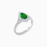 Vintage Inspired Pear Cut Floral Halo Ring with Milgrain - Shahin Jewelry