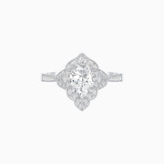 Vintage Inspired Pear Cut Floral Halo Ring with Milgrain - Shahin Jewelry