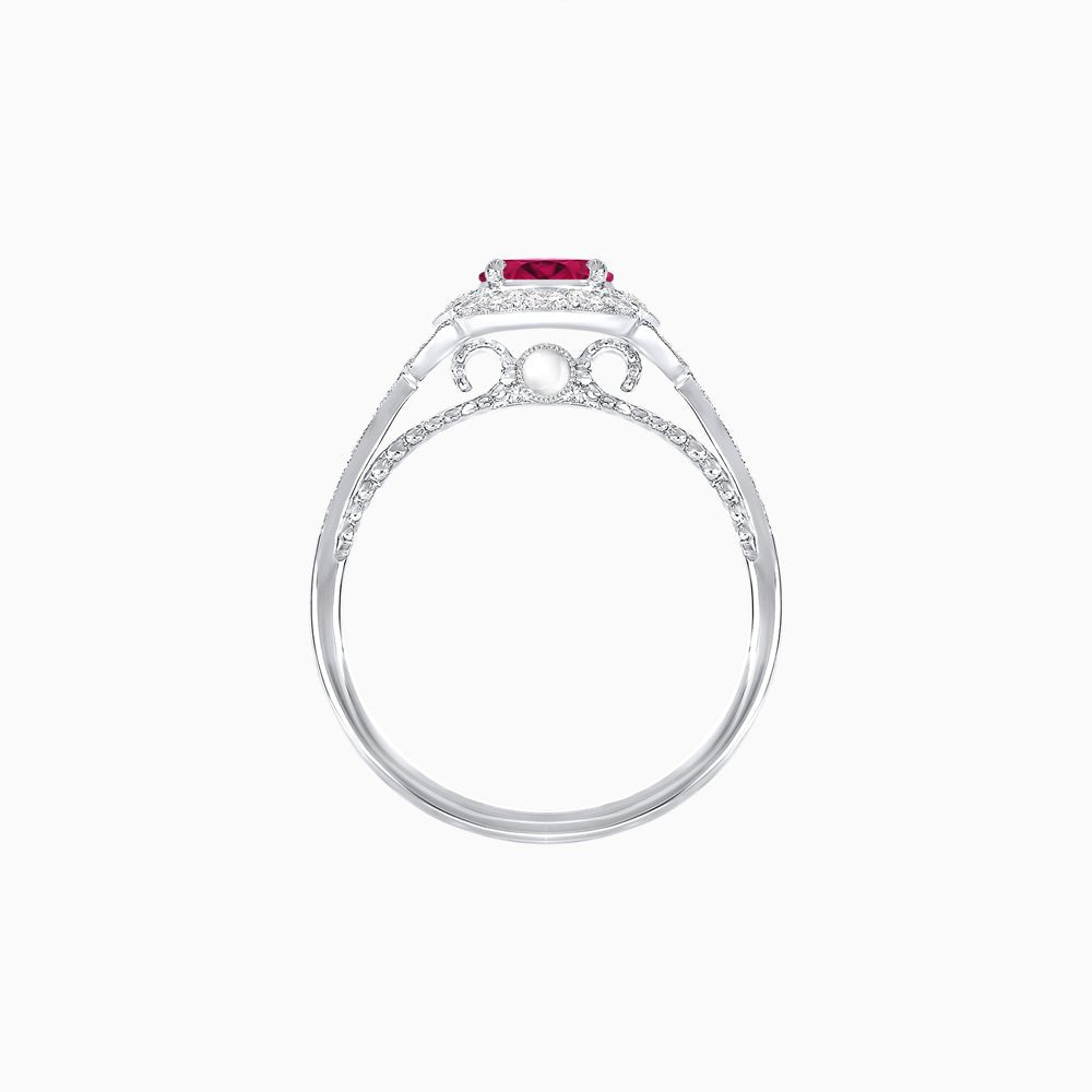 Vintage Inspired Pear Cut Floral Halo Ring with Milgrain - Shahin Jewelry