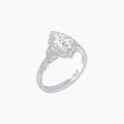 Vintage Inspired Pear Cut Floral Halo Ring with Milgrain - Shahin Jewelry
