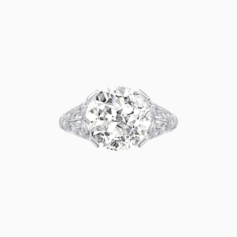 Vintage Inspired Round Cut Engagement Ring with Diamond Shoulders - Shahin Jewelry