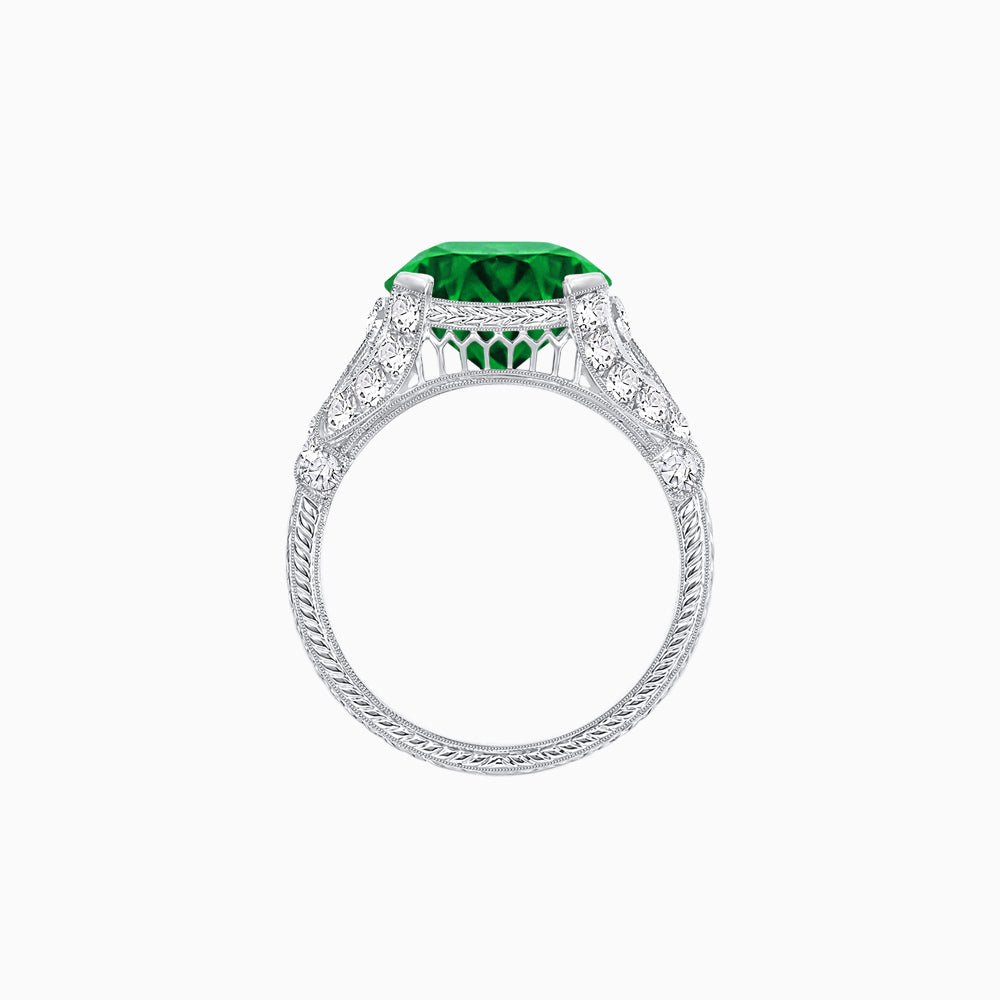 Vintage Inspired Round Cut Engagement Ring with Diamond Shoulders - Shahin Jewelry