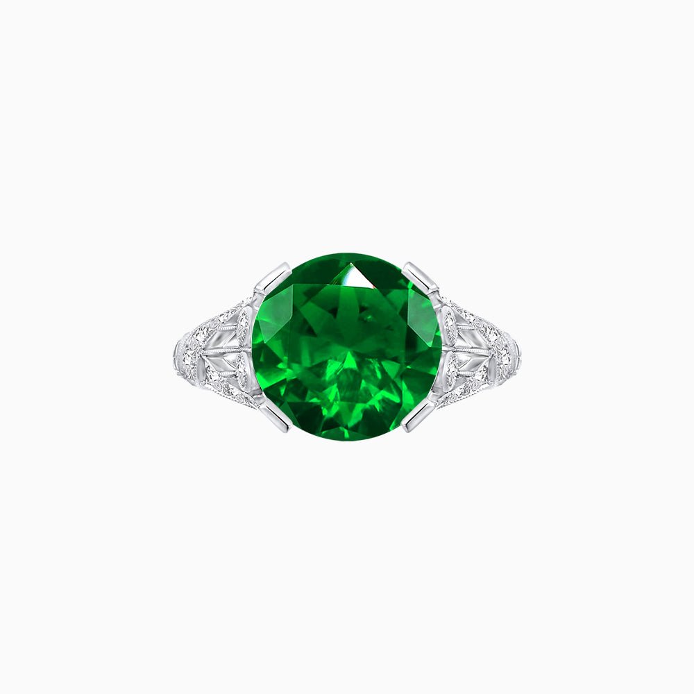 Vintage Inspired Round Cut Engagement Ring with Diamond Shoulders - Shahin Jewelry