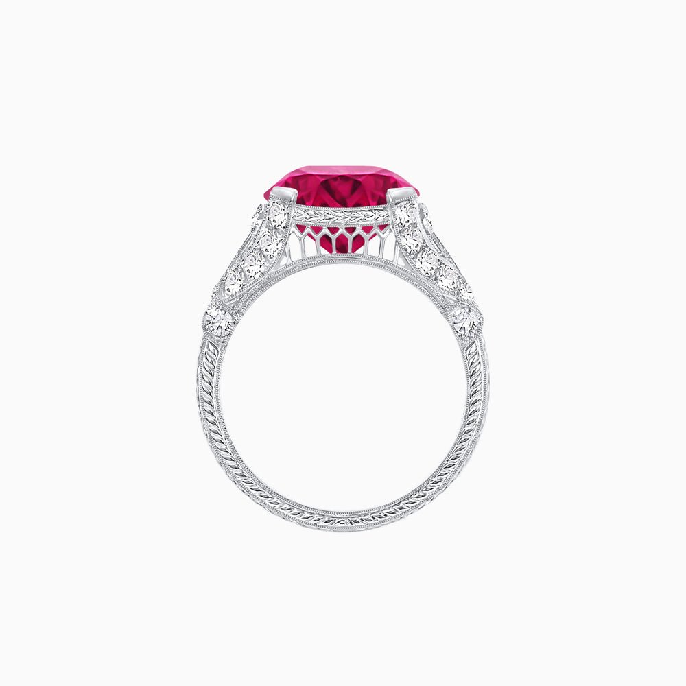 Vintage Inspired Round Cut Engagement Ring with Diamond Shoulders - Shahin Jewelry
