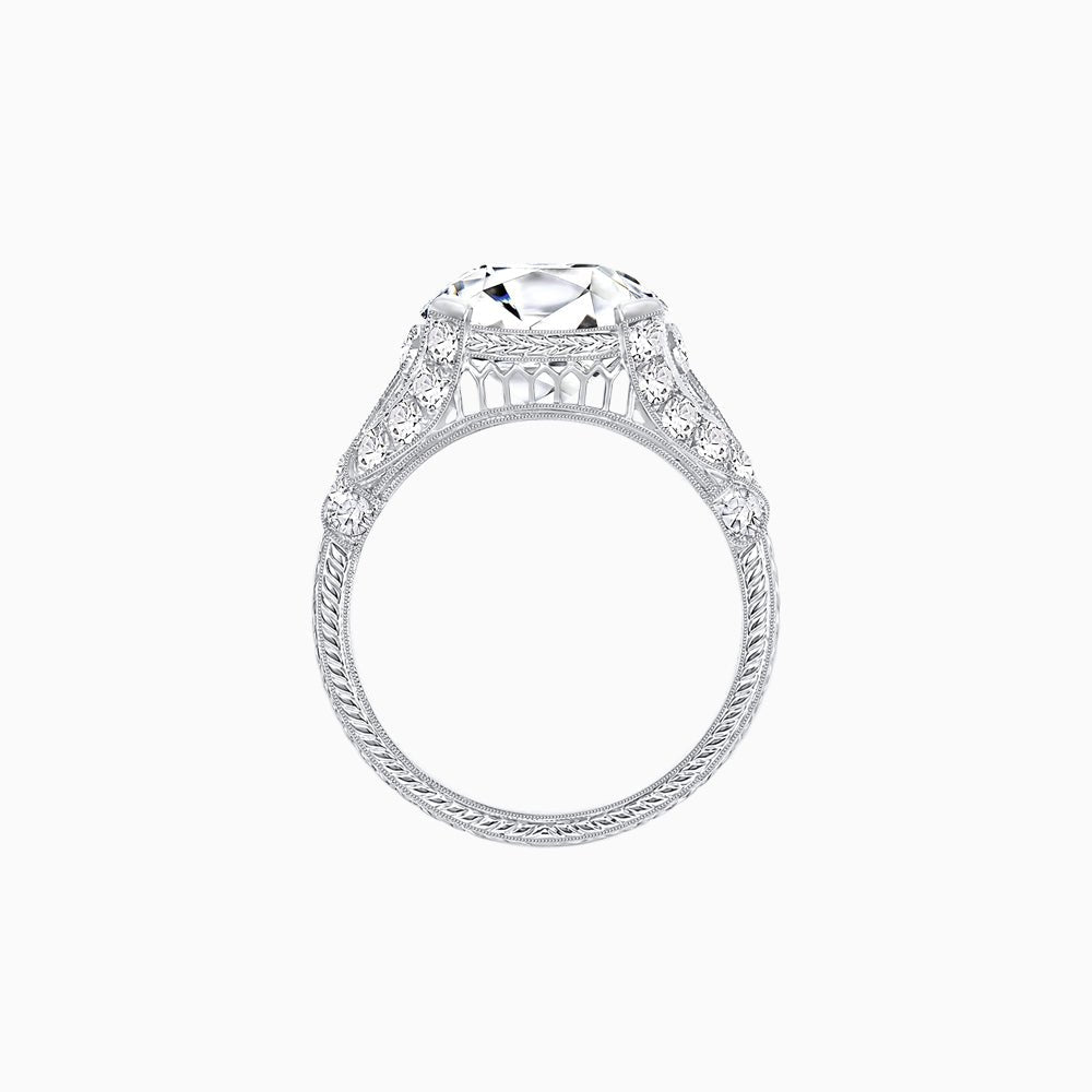Vintage Inspired Round Cut Engagement Ring with Diamond Shoulders - Shahin Jewelry