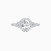 Vintage Inspired Round Cut Halo Ring with Diamond Accents - Shahin Jewelry