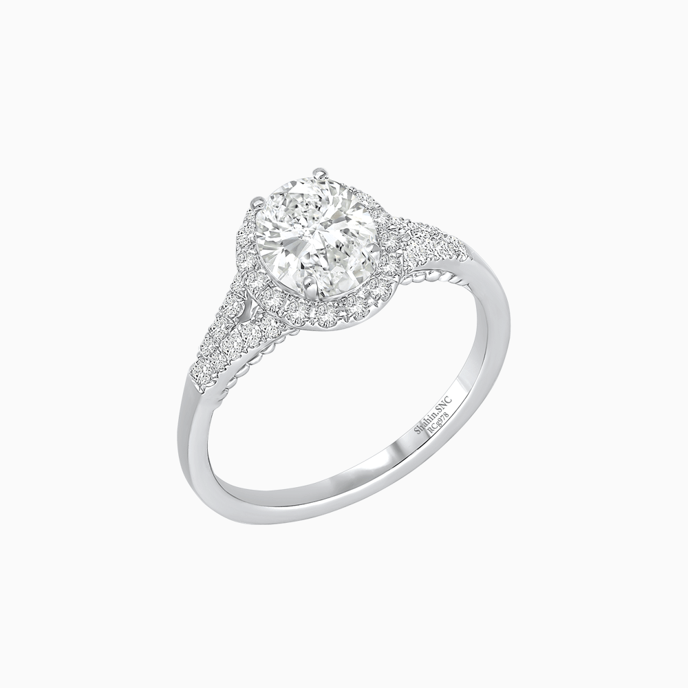 Vintage Inspired Round Cut Halo Ring with Diamond Accents - Shahin Jewelry