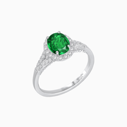 Vintage Inspired Round Cut Halo Ring with Diamond Accents - Shahin Jewelry