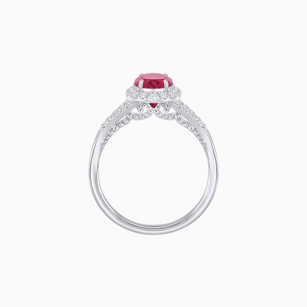 Vintage Inspired Round Cut Halo Ring with Diamond Accents - Shahin Jewelry