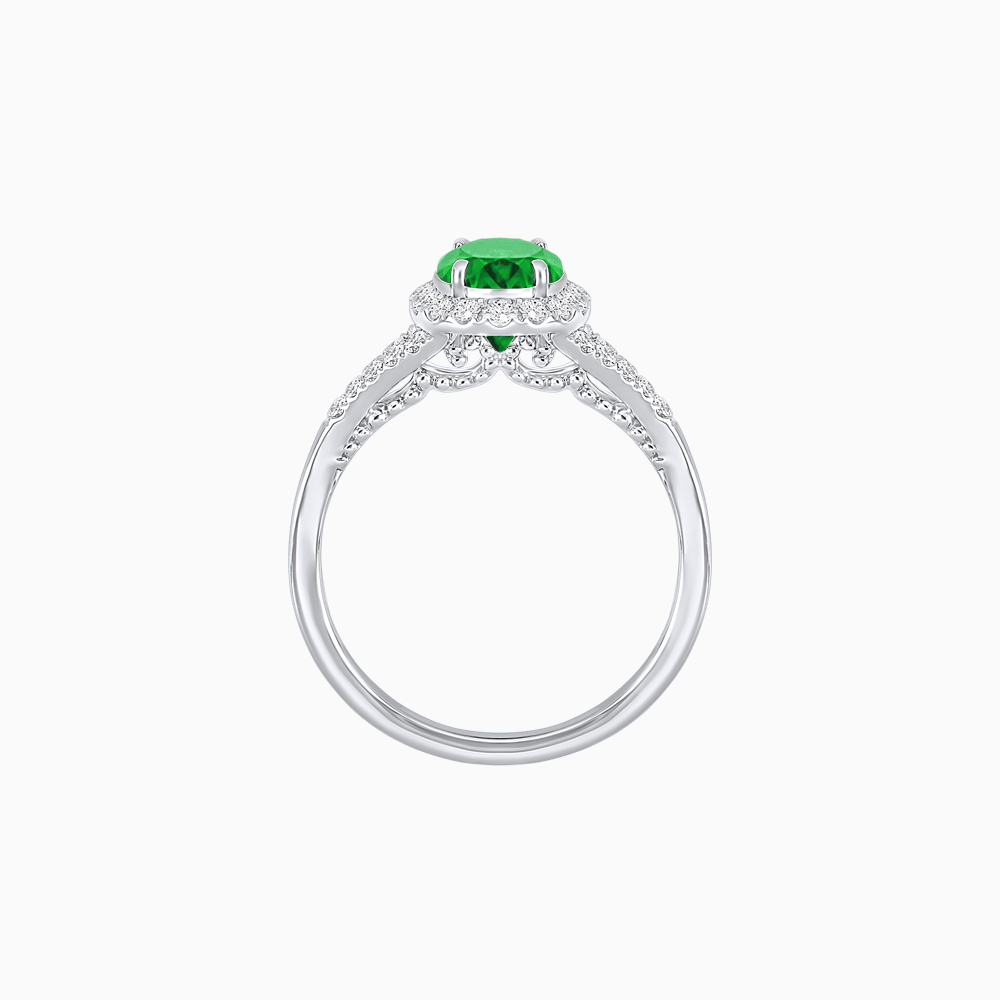 Vintage Inspired Round Cut Halo Ring with Diamond Accents - Shahin Jewelry