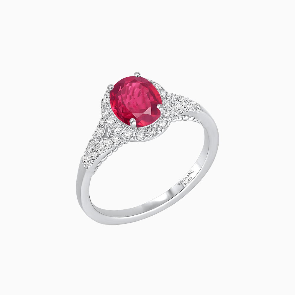 Vintage Inspired Round Cut Halo Ring with Diamond Accents - Shahin Jewelry