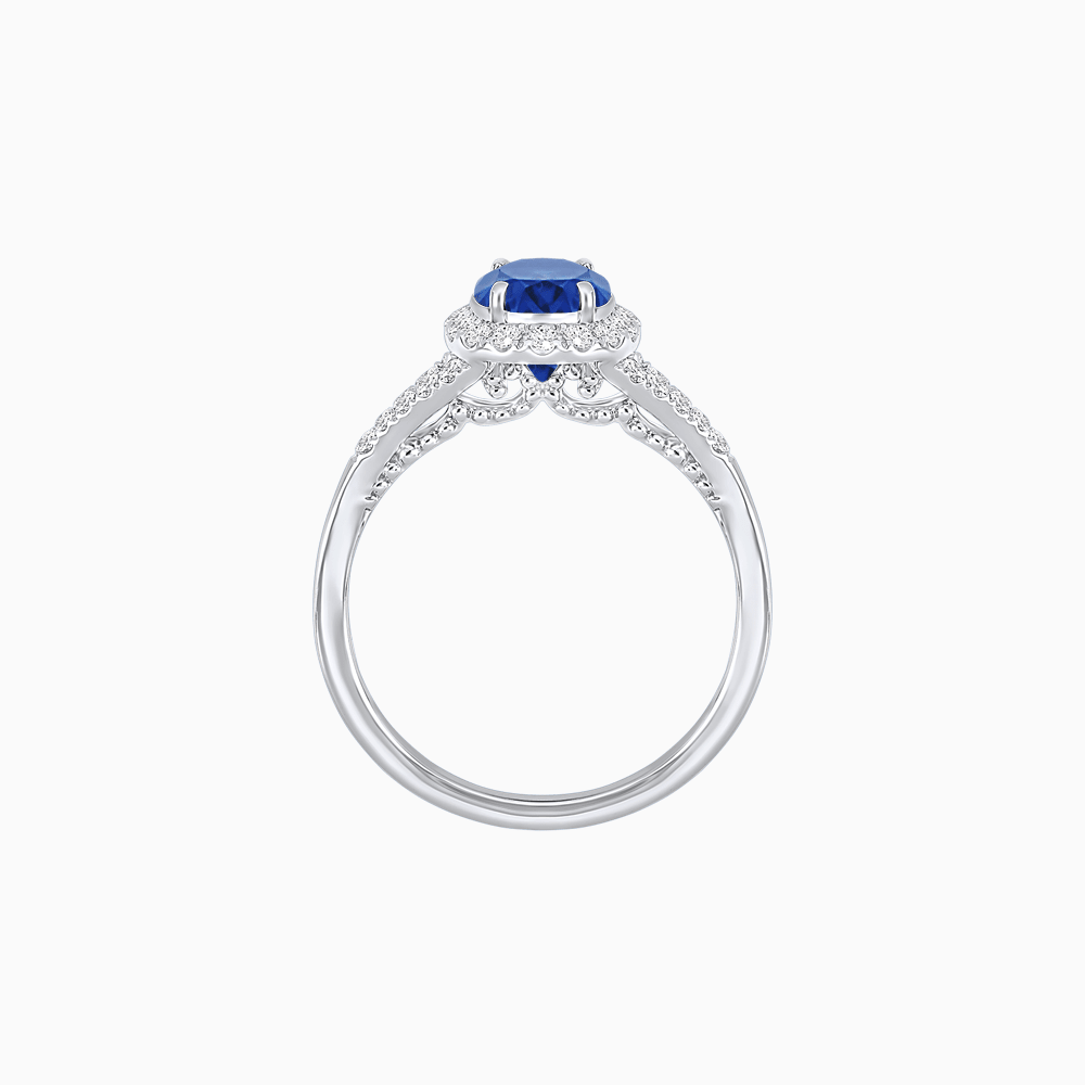 Vintage Inspired Round Cut Halo Ring with Diamond Accents - Shahin Jewelry