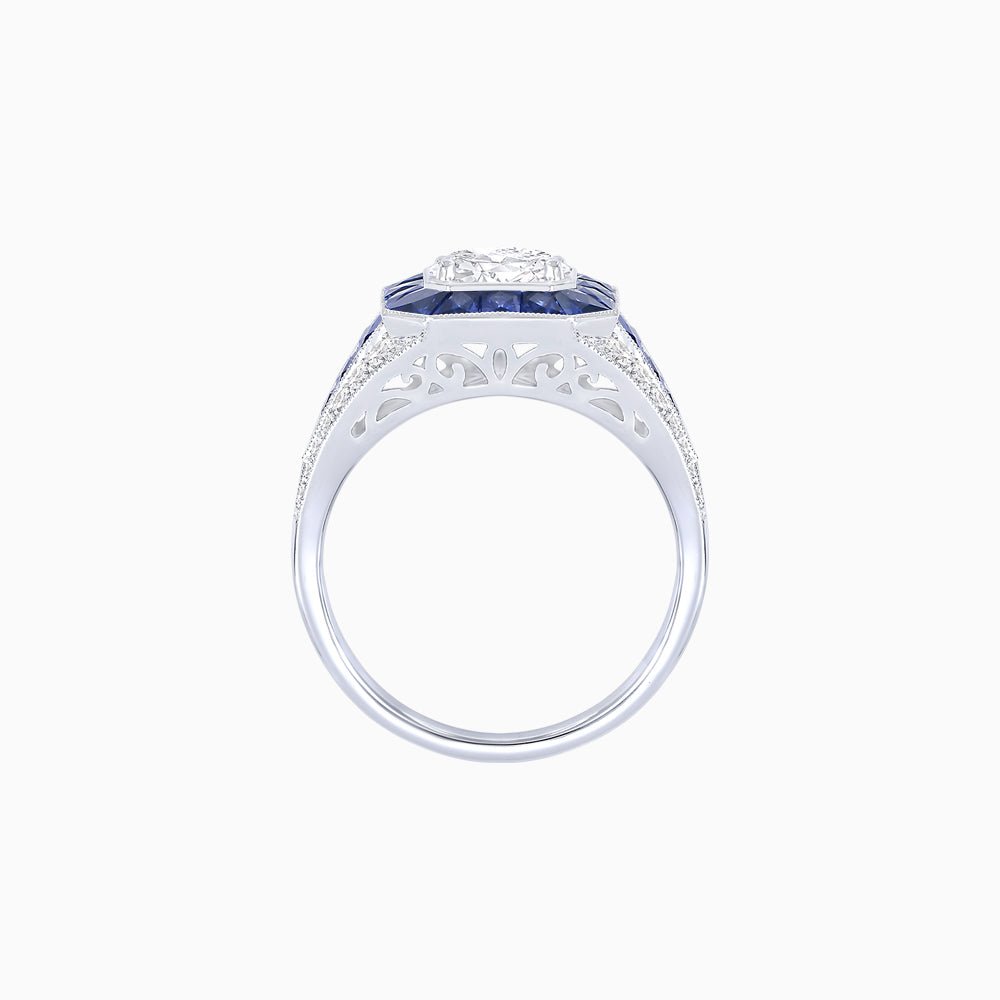 Vintage - Inspired Round Cut Ring with Octagon Halo - Shahin Jewelry