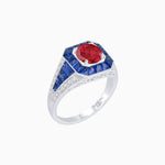 Load image into Gallery viewer, Vintage - Inspired Round Cut Ring with Octagon Halo - Shahin Jewelry