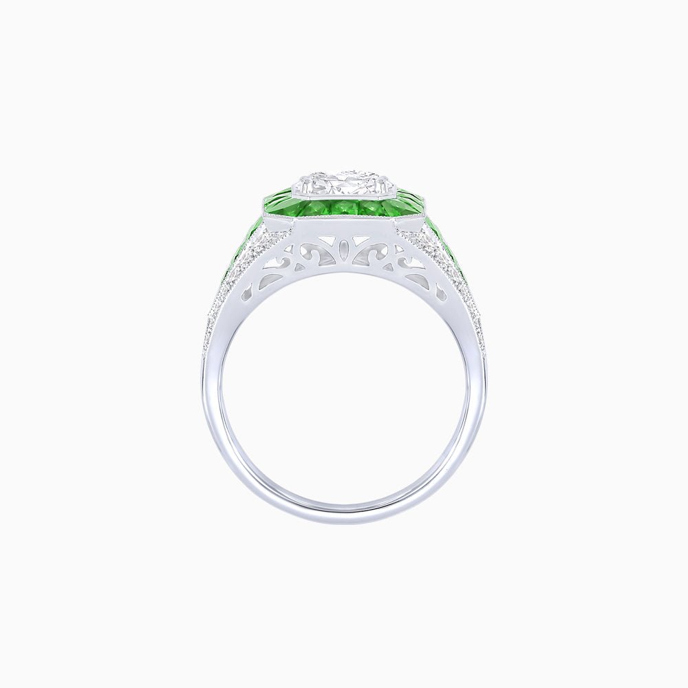 Vintage - Inspired Round Cut Ring with Octagon Halo - Shahin Jewelry