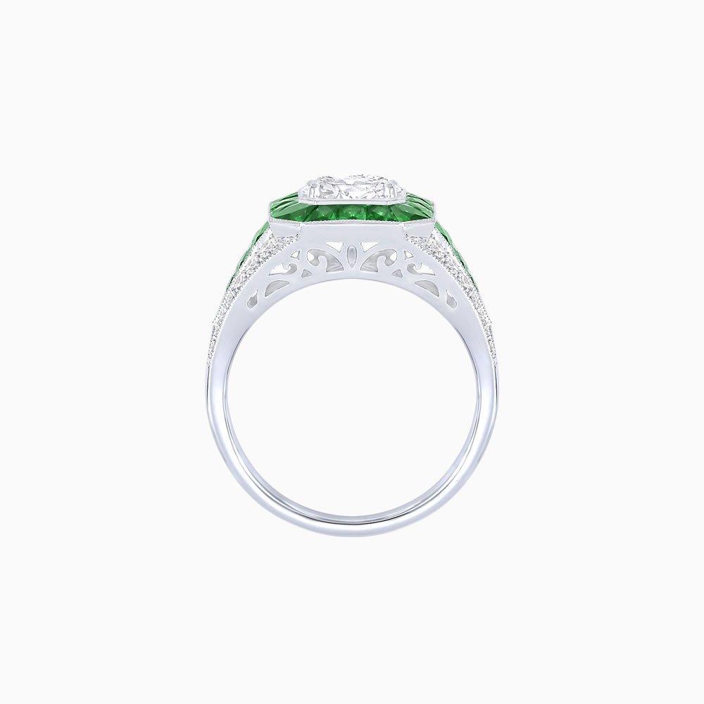 Vintage - Inspired Round Cut Ring with Octagon Halo - Shahin Jewelry