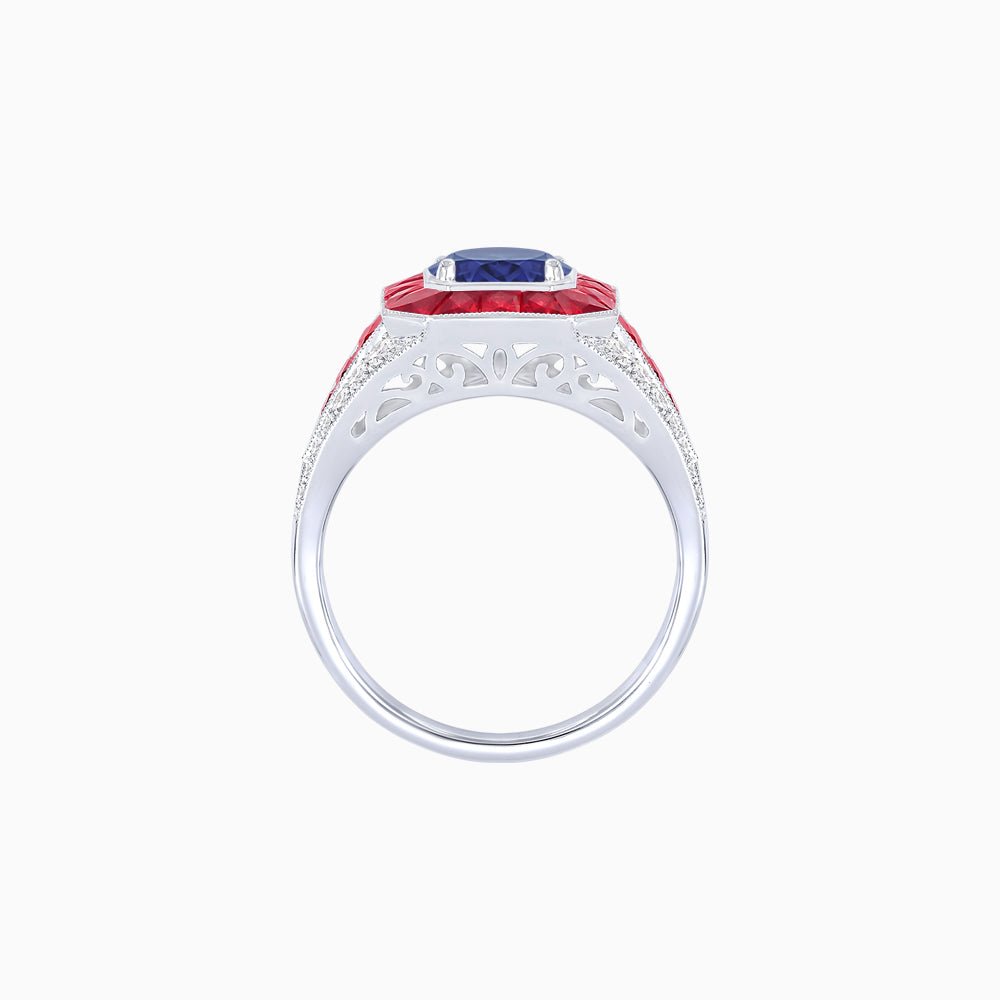 Vintage - Inspired Round Cut Ring with Octagon Halo - Shahin Jewelry