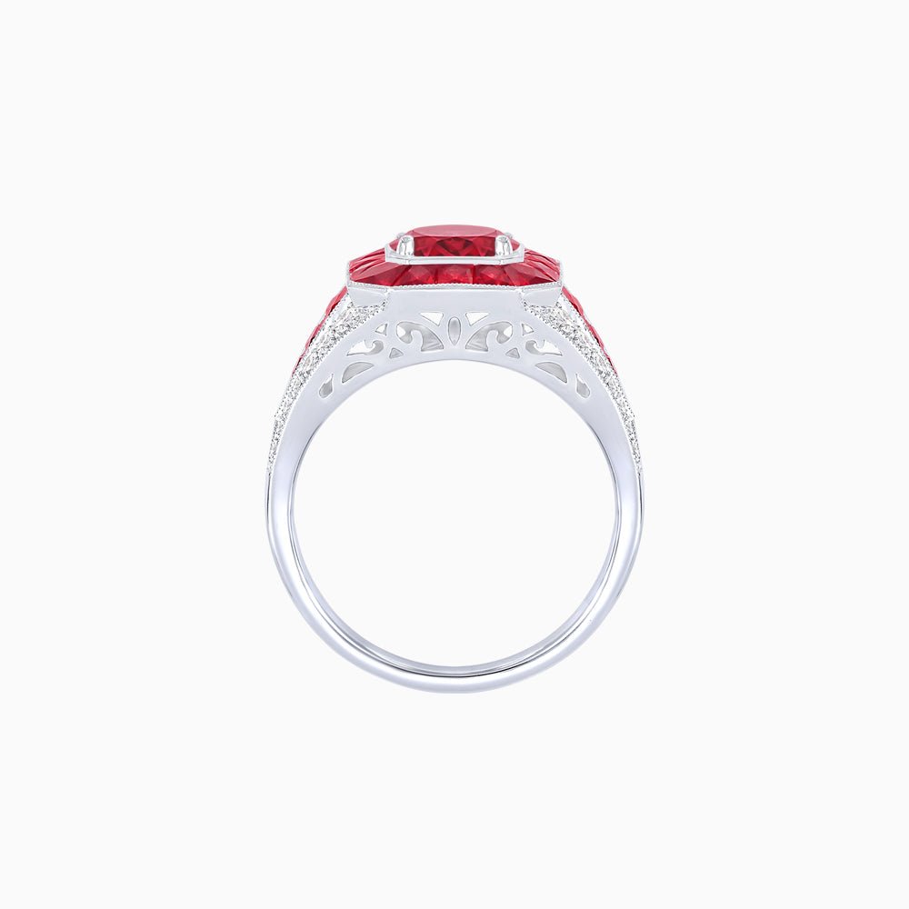 Vintage - Inspired Round Cut Ring with Octagon Halo - Shahin Jewelry