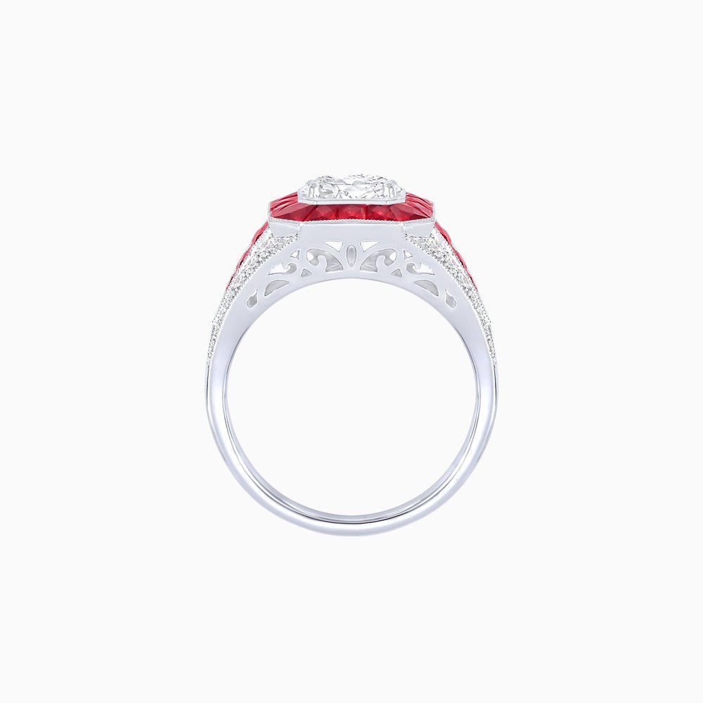 Vintage - Inspired Round Cut Ring with Octagon Halo - Shahin Jewelry