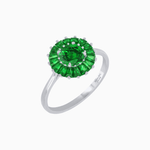 Load image into Gallery viewer, Vintage Inspired Round Cut Ring with Sunburst French - Cut Gemstone Halo - Shahin Jewelry