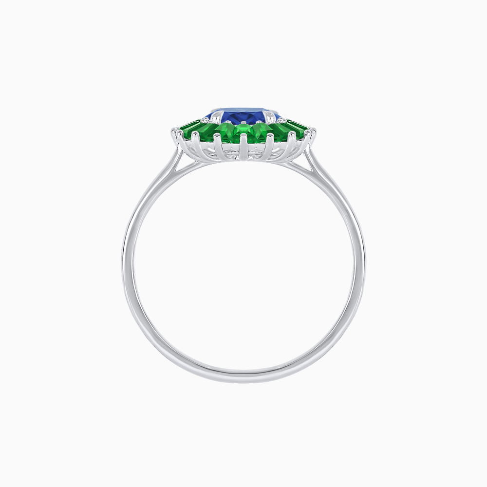 Vintage Inspired Round Cut Ring with Sunburst French - Cut Gemstone Halo - Shahin Jewelry