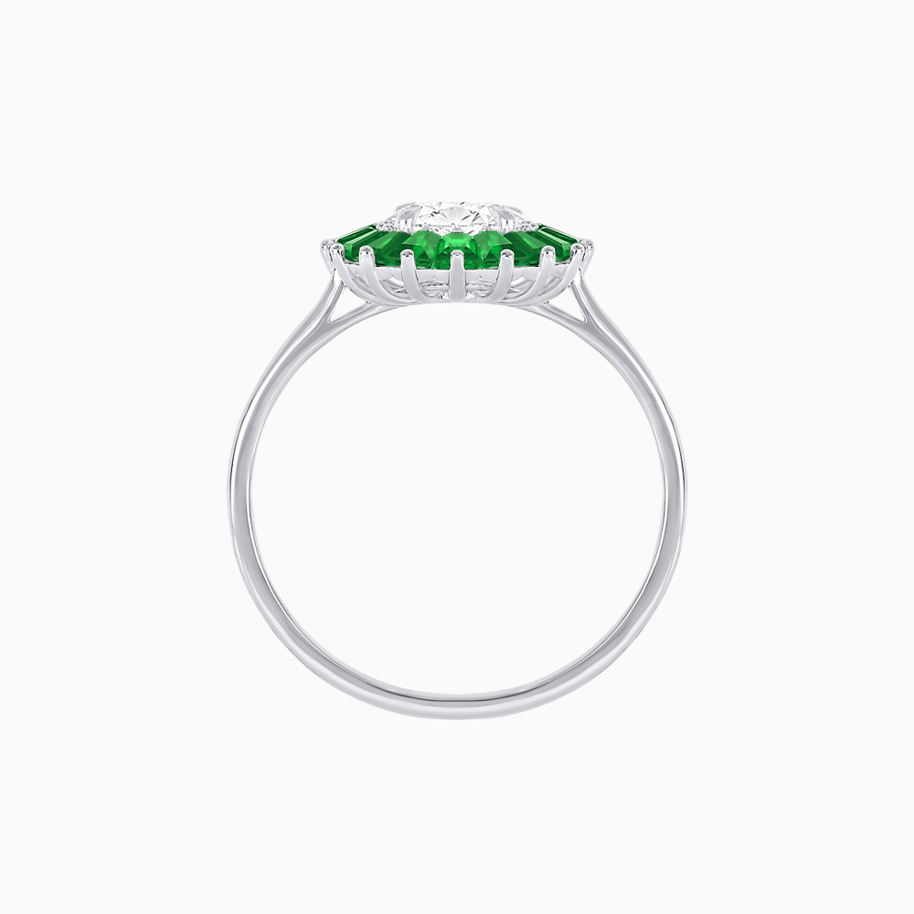 Vintage Inspired Round Cut Ring with Sunburst French - Cut Gemstone Halo - Shahin Jewelry