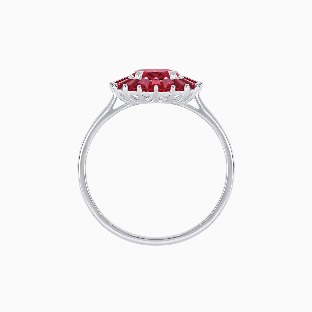 Vintage Inspired Round Cut Ring with Sunburst French - Cut Gemstone Halo - Shahin Jewelry