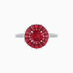 Load image into Gallery viewer, Vintage Inspired Round Cut Ring with Sunburst French - Cut Gemstone Halo - Shahin Jewelry