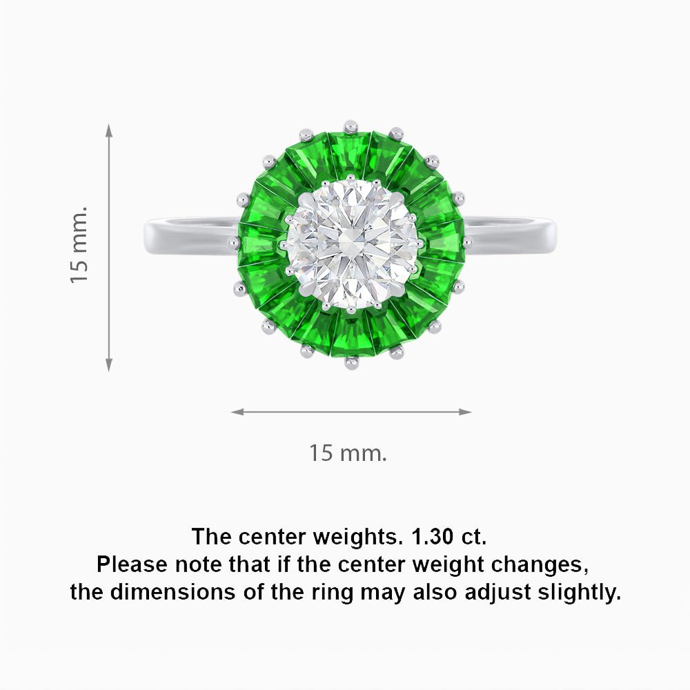 Vintage Inspired Round Cut Ring with Sunburst French - Cut Gemstone Halo - Shahin Jewelry