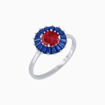 Load image into Gallery viewer, Vintage Inspired Round Cut Ring with Sunburst French - Cut Gemstone Halo - Shahin Jewelry
