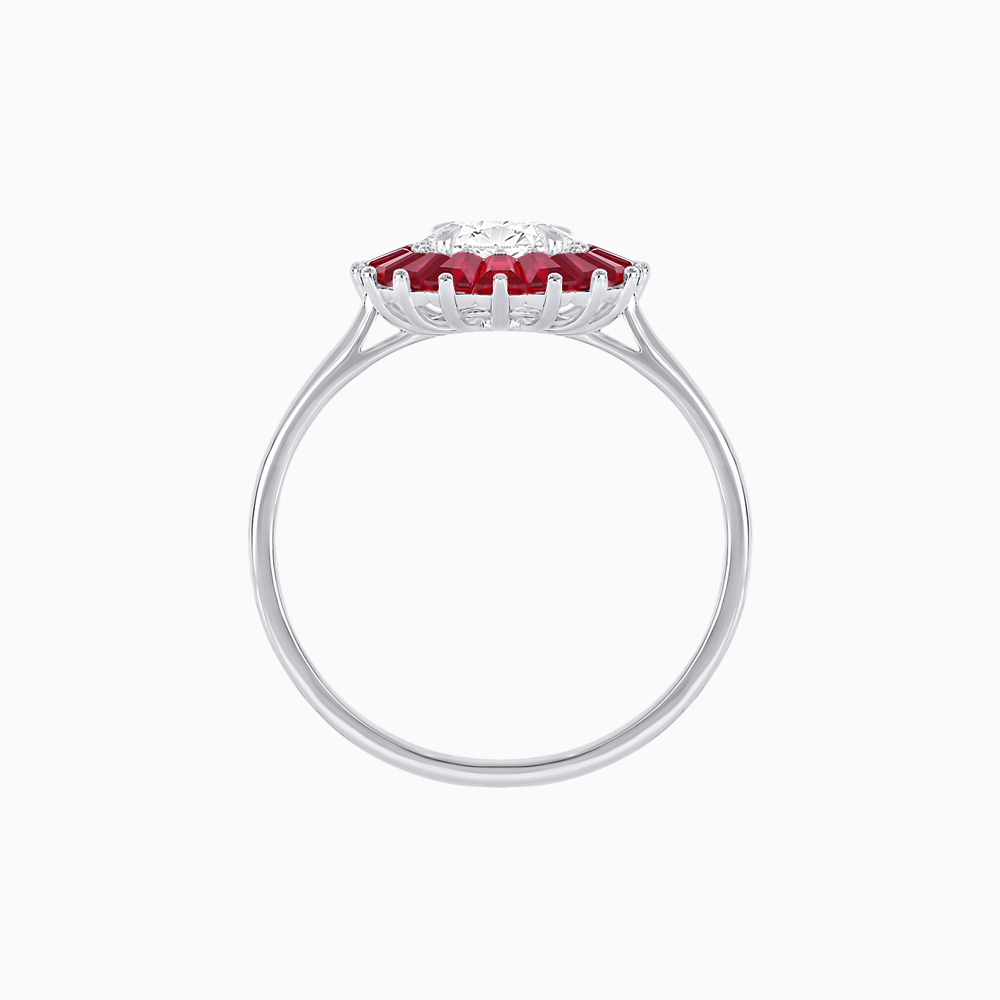 Vintage Inspired Round Cut Ring with Sunburst French - Cut Gemstone Halo - Shahin Jewelry