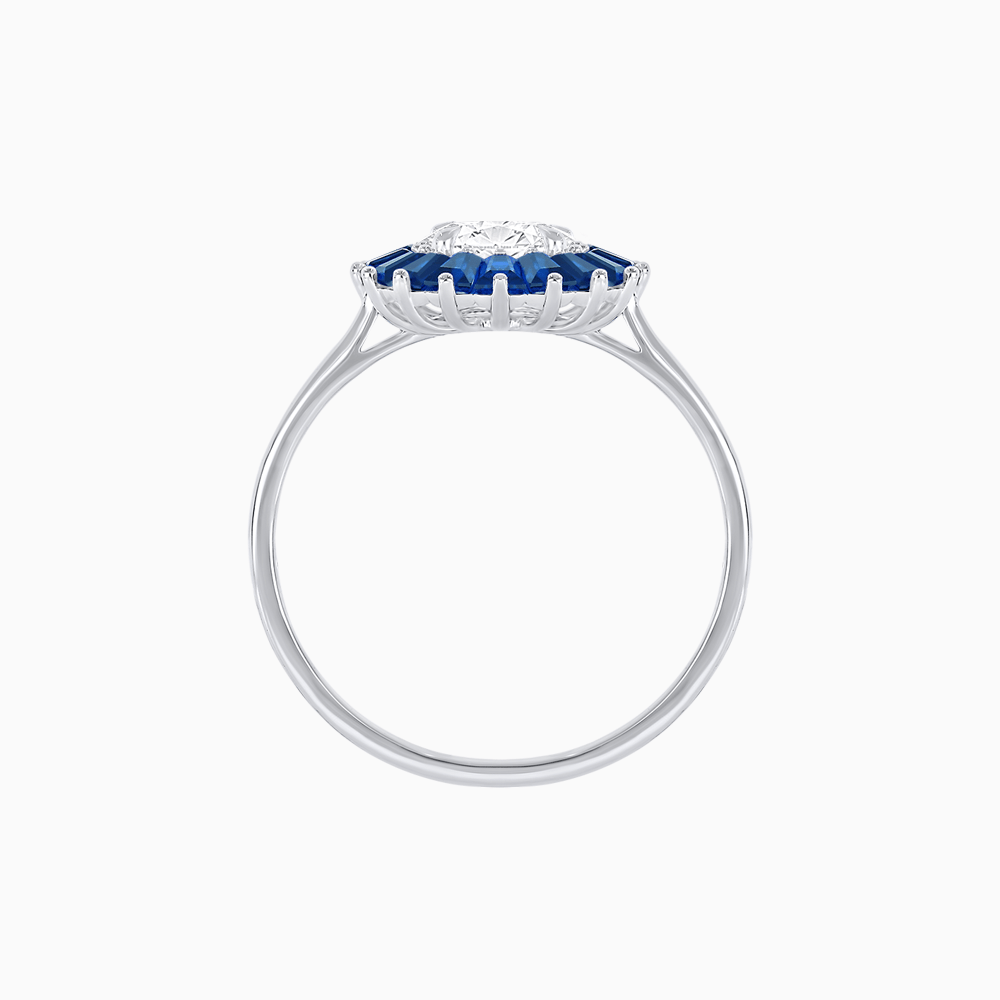 Vintage Inspired Round Cut Ring with Sunburst French - Cut Gemstone Halo - Shahin Jewelry