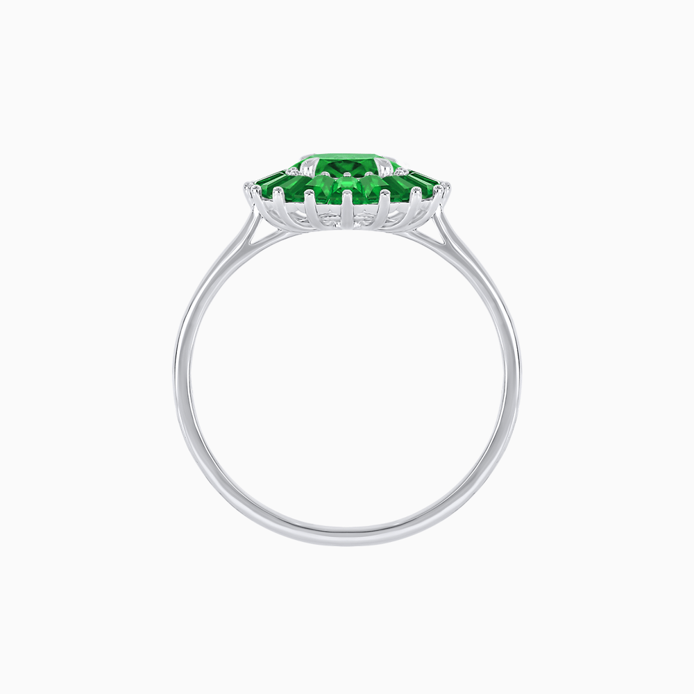 Vintage Inspired Round Cut Ring with Sunburst French - Cut Gemstone Halo - Shahin Jewelry