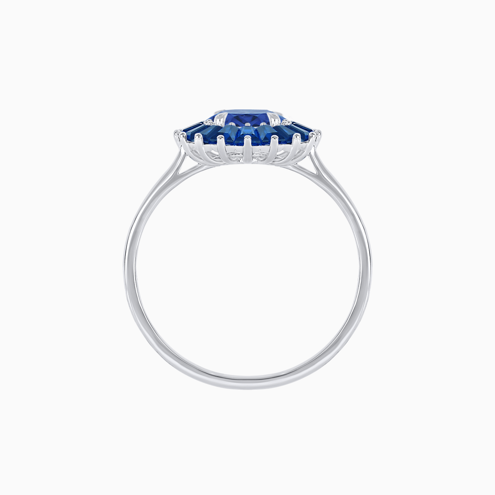 Vintage Inspired Round Cut Ring with Sunburst French - Cut Gemstone Halo - Shahin Jewelry