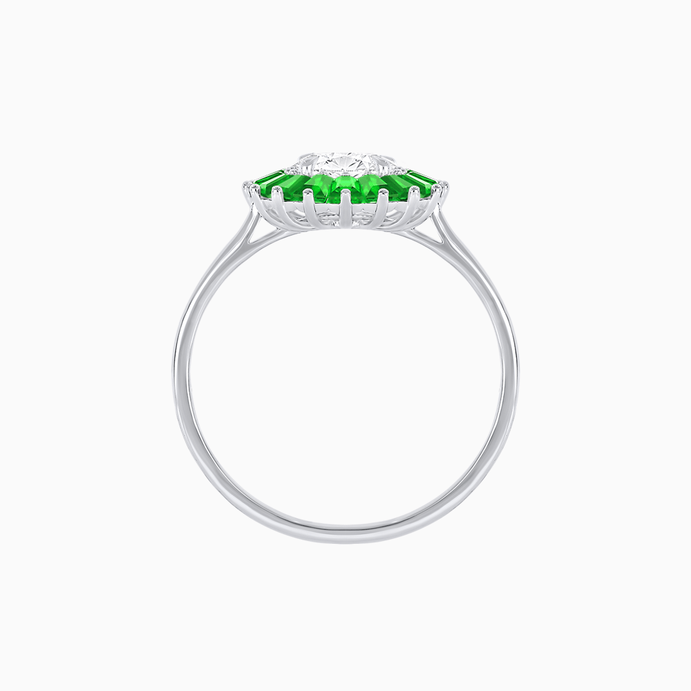 Vintage Inspired Round Cut Ring with Sunburst French - Cut Gemstone Halo - Shahin Jewelry