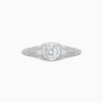 Load image into Gallery viewer, Vintage-Inspired Round Cut Ring with Tapered Diamond Accents and Hand-Engraved Details - Shahin Jewelry