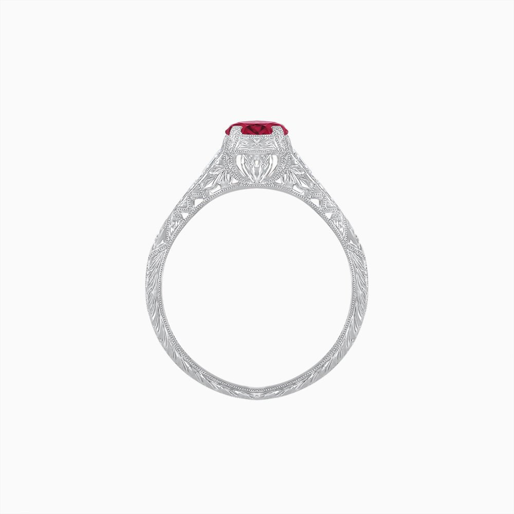 Vintage-Inspired Round Cut Ring with Tapered Diamond Accents and Hand-Engraved Details - Shahin Jewelry