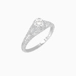 Load image into Gallery viewer, Vintage-Inspired Round Cut Ring with Tapered Diamond Accents and Hand-Engraved Details - Shahin Jewelry