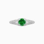 Load image into Gallery viewer, Vintage-Inspired Round Cut Ring with Tapered Diamond Accents and Hand-Engraved Details - Shahin Jewelry