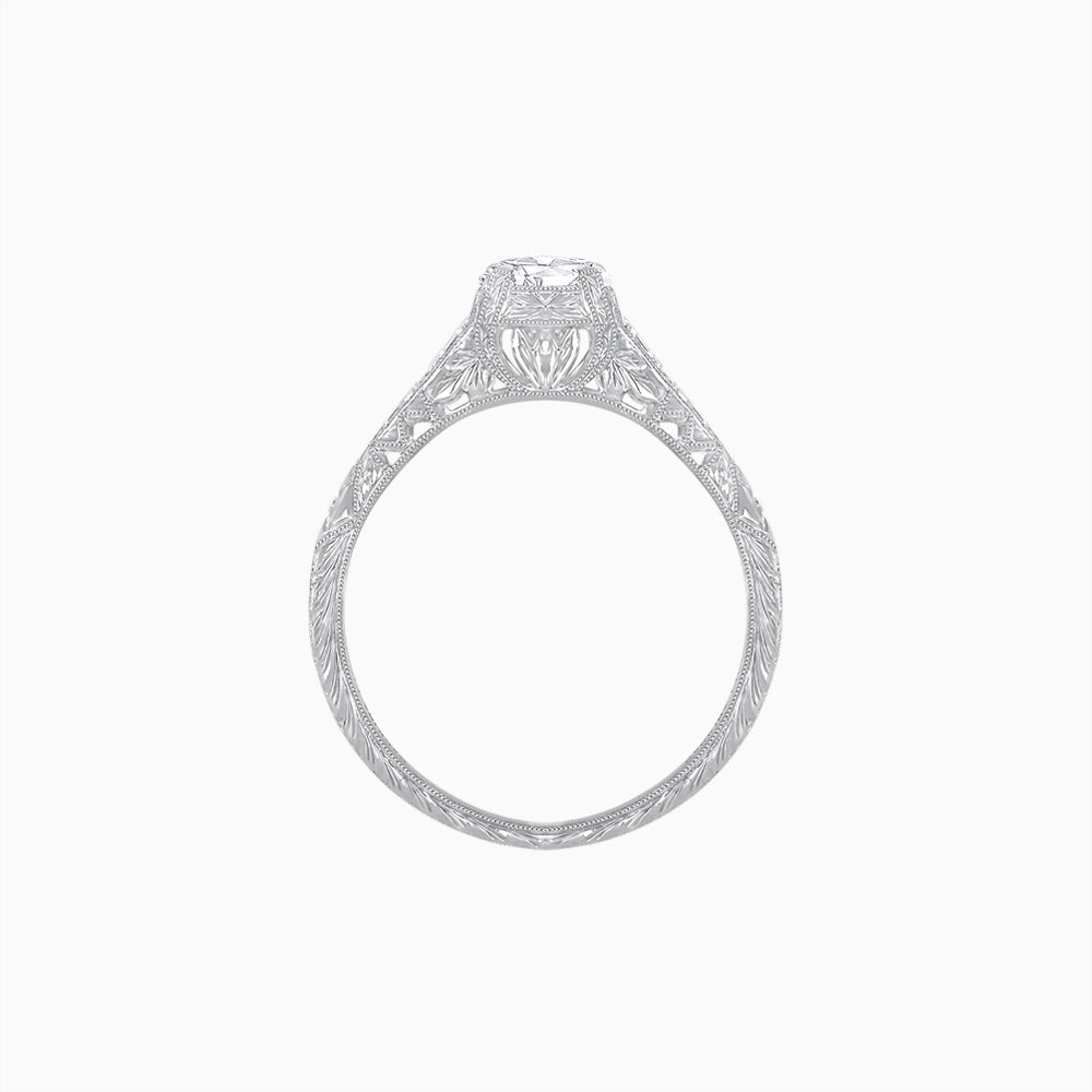 Vintage-Inspired Round Cut Ring with Tapered Diamond Accents and Hand-Engraved Details - Shahin Jewelry