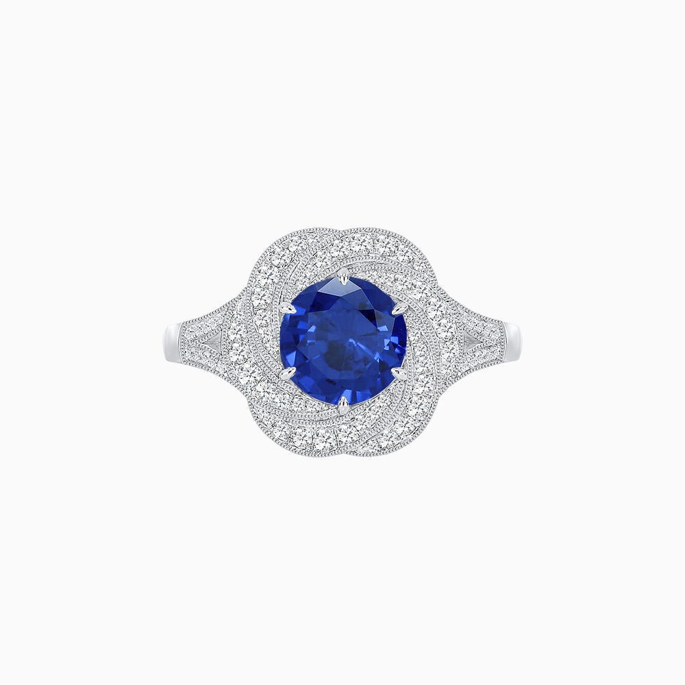 Vintage Inspired Round Cut Swirl Halo Diamond Ring - Shahin Jewelry