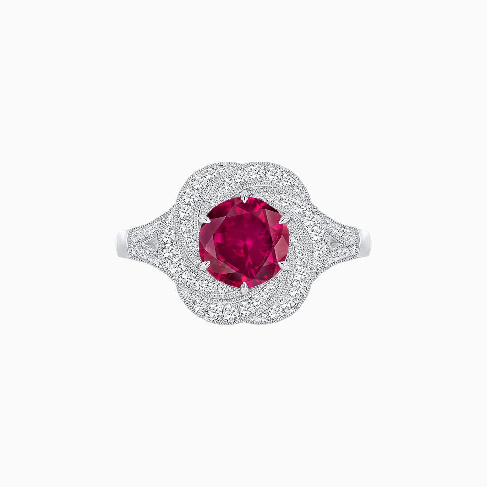 Vintage Inspired Round Cut Swirl Halo Diamond Ring - Shahin Jewelry