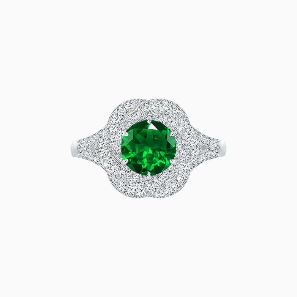 Vintage Inspired Round Cut Swirl Halo Diamond Ring - Shahin Jewelry