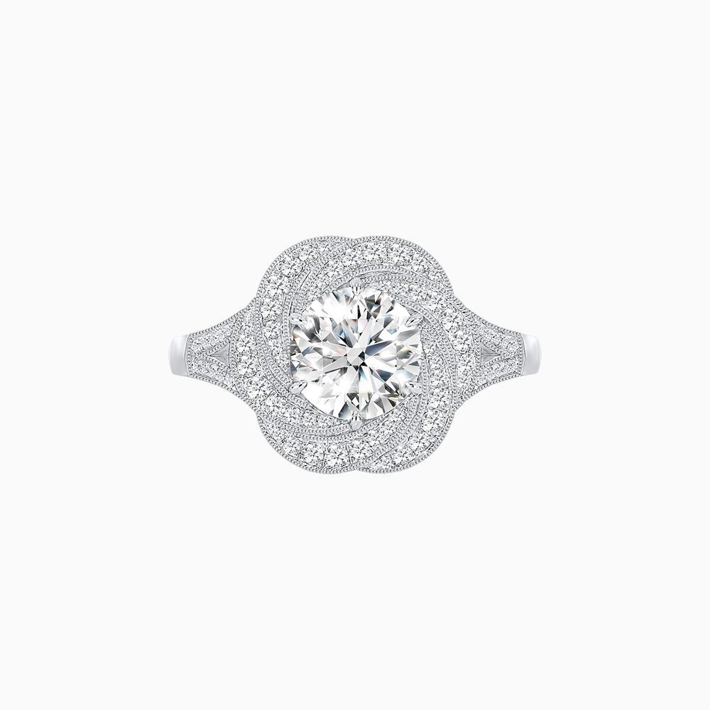 Vintage Inspired Round Cut Swirl Halo Diamond Ring - Shahin Jewelry