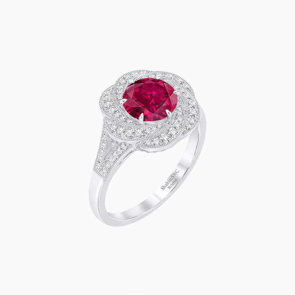 Vintage Inspired Round Cut Swirl Halo Diamond Ring - Shahin Jewelry