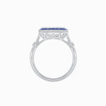 Load image into Gallery viewer, Vintage - Inspired Round Diamond and Blue Sapphire Halo Mounting in 18K White Gold (Mounting) - Shahin Jewelry
