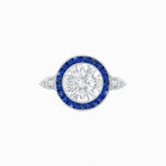 Load image into Gallery viewer, Vintage - Inspired Round Diamond and Blue Sapphire Halo Mounting in 18K White Gold (Mounting) - Shahin Jewelry
