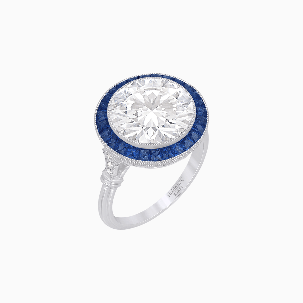 Vintage Inspired Round Diamond Halo Mounthing Ring - Shahin Jewelry