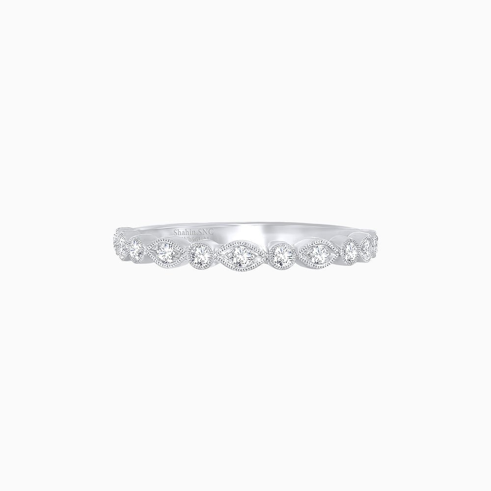 Vintage Inspired Round Diamond Marquise Motif Half Band - Shahin Jewelry